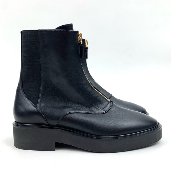 Stuart Weitzman Boots Black Leather Zip Front Ankle Bootie Low Heel Size 36.5 6 - Picture 2 of 10